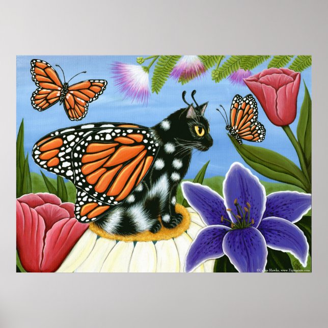 Monarch Butterfly Fairy Cat Fantasy Art Poster (Vorne)
