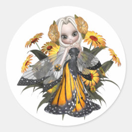 Monarch Butterfly Fairy Runder Aufkleber