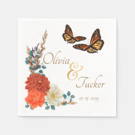 Monarch Butterfly Fall Floral Elfenbein Custom Serviette