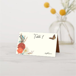 Monarch Butterfly Fall Floral Elfenbein Platzkarte