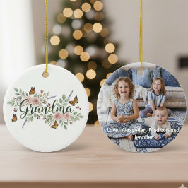 Monarch Butterfly Floral Grandma Photo Keramik Ornament