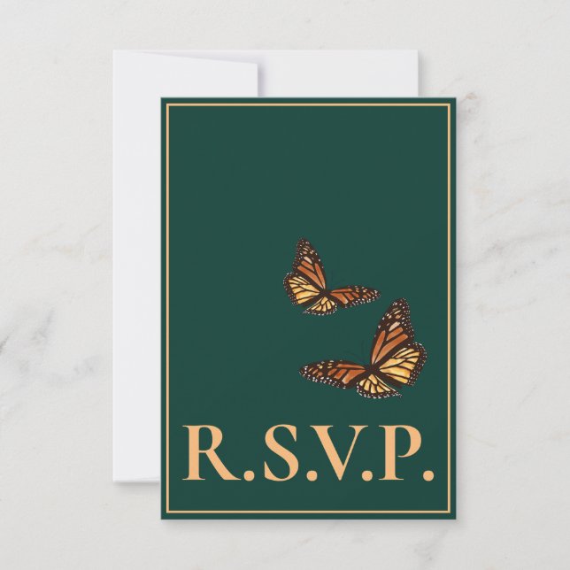 Monarch Butterfly Forest Green QRC UAWG RSVP Karte (Vorderseite)