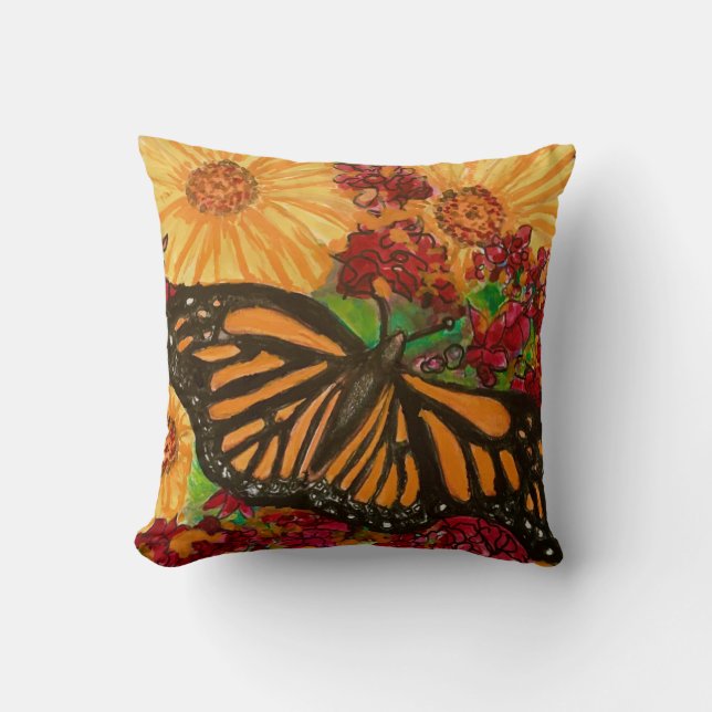 Monarch Butterfly Garden Sonnenblumen Kissen (Vorderseite)