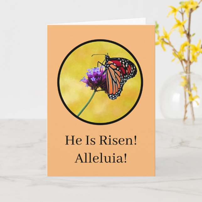 MONARCH BUTTERFLY/HAPPY EASTER/ER IST RISEN/ALLELU KARTE (Gelbe Blume)