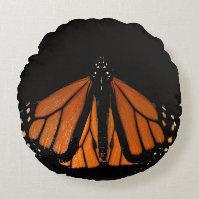Monarch Butterfly im Schlüssel von Orange Rundes Kissen (Vorderseite)