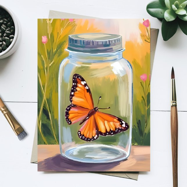 Monarch Butterfly Jar Watercolor Painting Card (Von Creator hochgeladen)