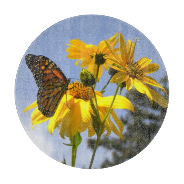 Monarch Butterfly N Sonnenblumen Schneidebrett (Vorderseite)