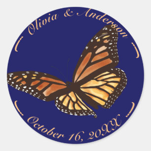 Monarch Butterfly Navy Blue Hochzeit im Herbst Runder Aufkleber