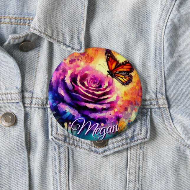 Monarch Butterfly on Rose at Sunset Personalized Button (Beispiel)