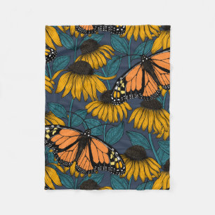 Monarch butterfly on yellow coneflowers fleecedecke