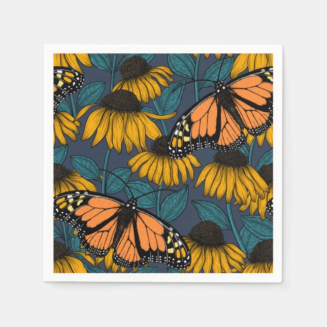 Monarch butterfly on yellow coneflowers serviette (Vorderseite)