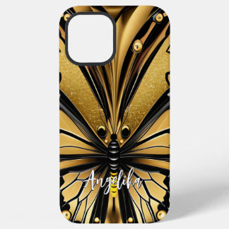 Monarch Butterfly Personalisiert Name Gold und Bla iPhone 12 Pro Max Hülle