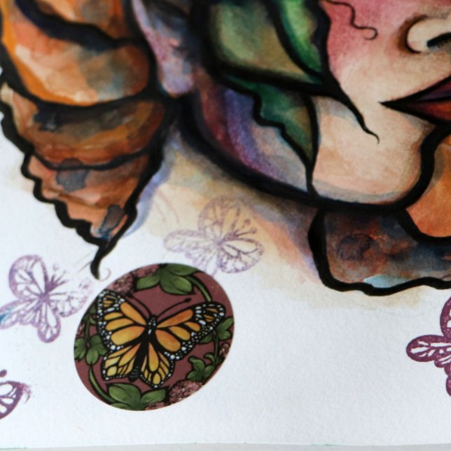 Monarch Butterfly Red Clover Garden Schmetterlinge Runder Aufkleber (Von Creator hochgeladen)