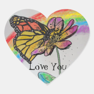 Monarch Butterfly Regenbogen Blume Liebe Malerei Herz-Aufkleber