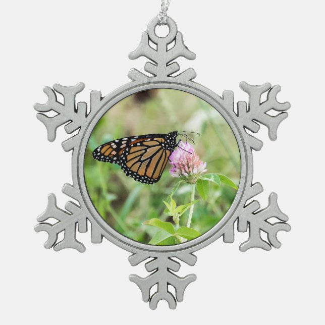 Monarch Butterfly Schneeflocken Zinn-Ornament (Vorderseite)