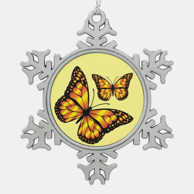 MONARCH BUTTERFLY SCHNEEFLOCKEN Zinn-Ornament (Vorderseite)