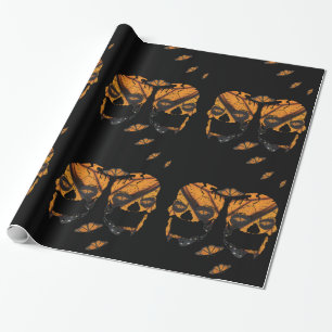Monarch Butterfly Skulls Schwarzes Halloween Geschenkpapier