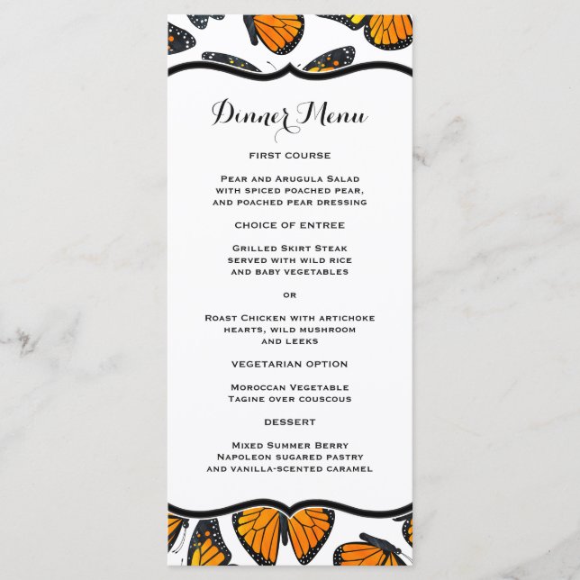 Monarch Butterfly Slim Dinner Menu (Devant)