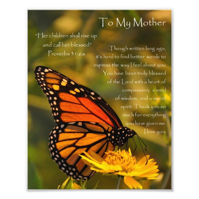 Monarch Butterfly "Sprichwörter 31:6" Mutter Viele Fotodruck (Vorne)