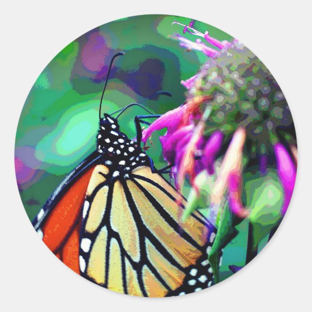 Monarch Butterfly Über die Blume Runder Aufkleber (Vorderseite)