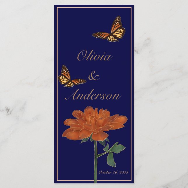 Monarch Butterfly und Dalila Ivory Wedding Menükarte (Rückseite)