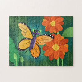 Monarch Butterfly und Red Mum Daisies