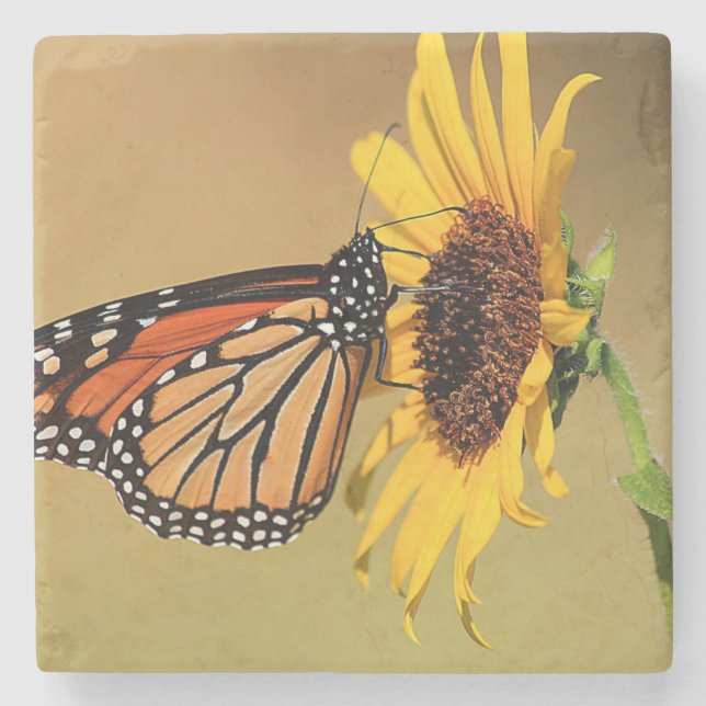 Monarch Butterfly und Sonnenblume Steinuntersetzer (Vorderseite)