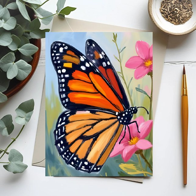 Monarch Butterfly Watercolor Floral Garden Card (Von Creator hochgeladen)