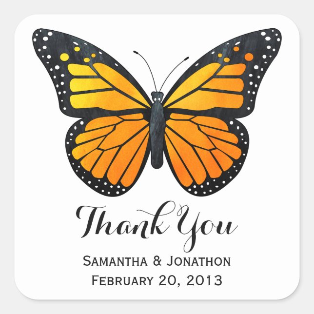 Monarch Butterfly Wedding Danke Quadratischer Aufkleber (Vorderseite)