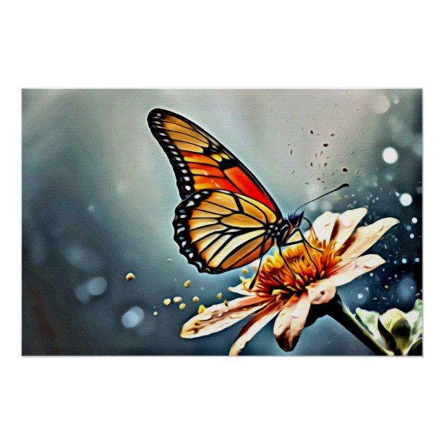 *~* Monarch Butterfly Weiße Blume AP52 Poster (Vorderseite)
