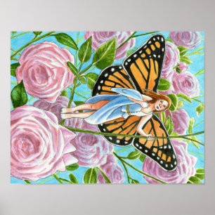 Monarch Fairy amongst the Roses Poster