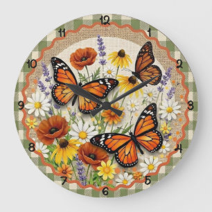Monarch-Falter Jute-Blüte Große Wanduhr