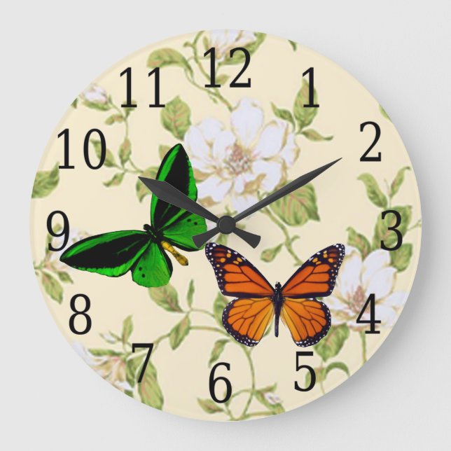 Monarch & Green Butterfly auf Dogwood-Blume Uhr (Vorderseite)