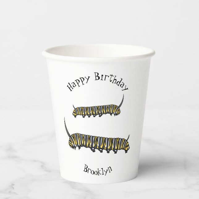 Monarch Raupe Cartoon Pappbecher (Vorderseite)