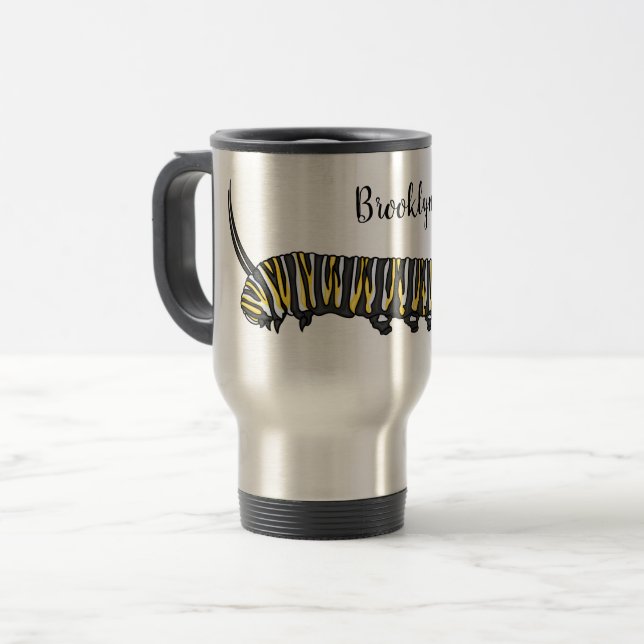Monarch Raupe Cartoon Reisebecher (Vorderseite Links)