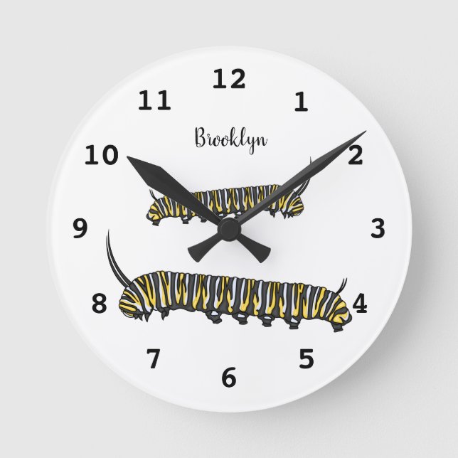 Monarch Raupe Cartoon  Runde Wanduhr (Vorderseite)