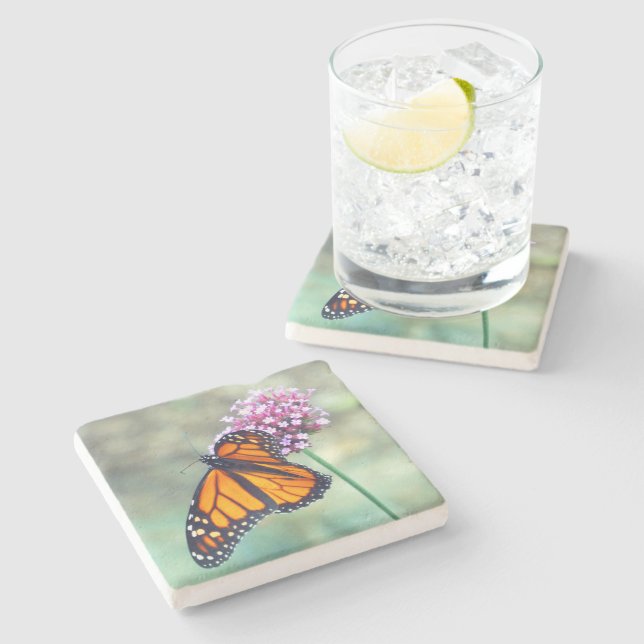 MONARCH-SCHALTFLÄCHE AUF BLUME STEINUNTERSETZER (Seitenansicht)