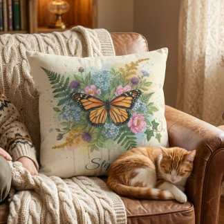 Monarch-Schmetterling Aquarell-Blumen Kissen