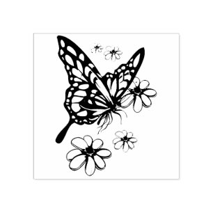 Monarch-Schmetterling und Blumen Gummistempel