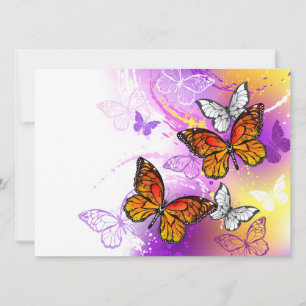Monarch-Schmetterlinge auf violettem Hintergrund Einladung