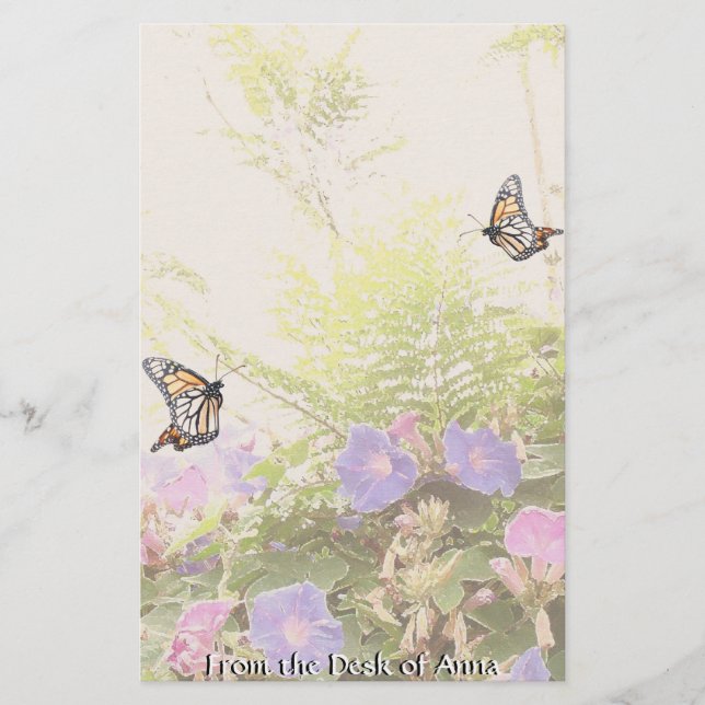Monarch-Schmetterlings-Blumen-Blumenbriefpapier Briefpapier (Vorderseite)