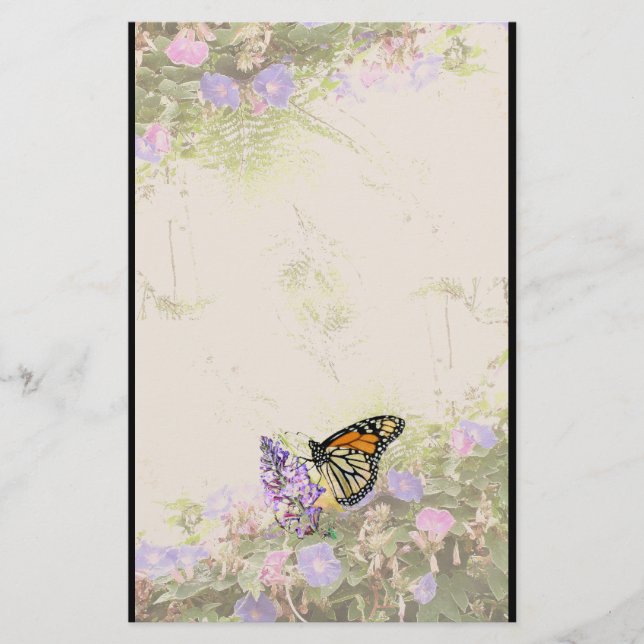 Monarch-Schmetterlings-Blumen-Briefpapier Briefpapier (Vorderseite)