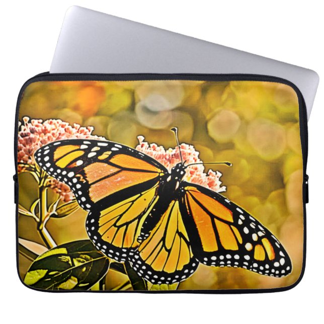 Monarch-Schmetterlings-Gartenkunst Laptopschutzhülle (Vorderseite)