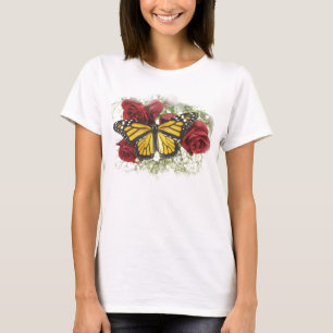 Monarch-Schmetterlings-Rosen-großer T - Shirt