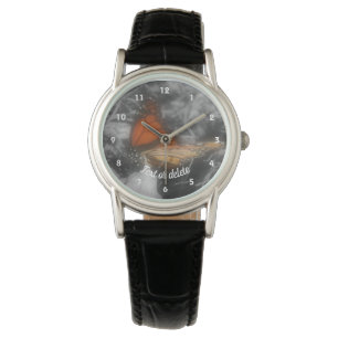 Monarchen-Schmetterling in Schwarz und Weiß Perso Armbanduhr