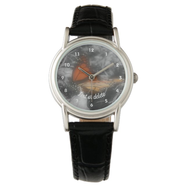 Monarchen-Schmetterling in Schwarz und Weiß Person Armbanduhr (Vorderseite)