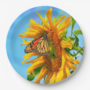Monarchfalter auf einer Sonnenblume Pappteller