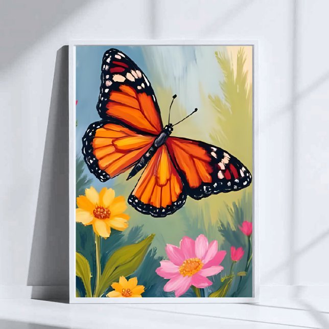 Monarchfalter-Blumen-Aquarellmalerei Poster (Von Creator hochgeladen)