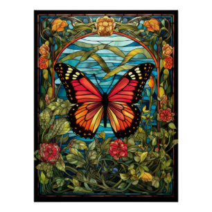 Monarchfalter-Buntglasfenster-Design Poster