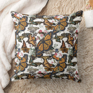 Monarchfalter & Florales Botanisches Muster Kissen